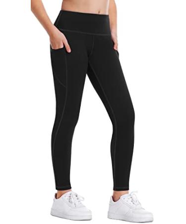 Ewedoos Girls Athletic Leggings with Pockets Kids Yoga Pants Active Leggings for Girls Dance Leggings Athletic Pants Black Girls Athletic Leggings Large
