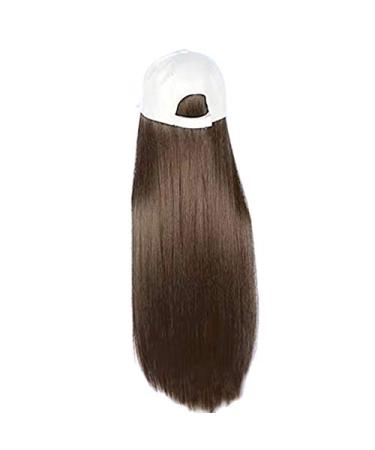Wig Female Long Hair Cap Wig One-Piece Female Long Straight Natural Full Head Suit Net -White Hat Light Brown