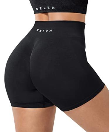 CELER Womens Workout Shorts Chemistry Seamless Scrunch Butt Gym Shorts High Waisted Yoga Athletic Booty Shorts Black Medium