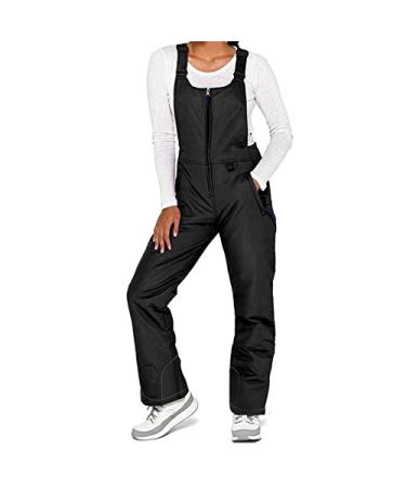 Women's Snow Bibs Waterproof Insulated Ski Jumpsuit Sleeve Ski Overalls Snow Pants Black Medium