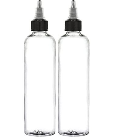 BRIGHTFROM Twist Top (Black) Applicator Bottles, 8 OZ Crystal Clear, Squeeze Empty Plastic Bottles, BPA-Free, PET, Refillable, Open/Close Nozzle - Multi Purpose (Pack of 2)