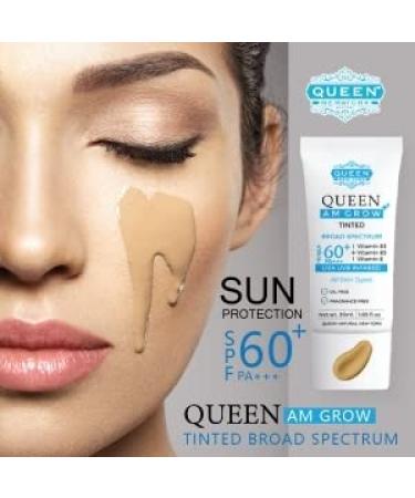 Queen AM Glow Tinted Sunscreen SPF 60 PA+++ | Anti-Aging Face Moisturizer | Vitamin B3 B5 E | Fragrance-Free | QUEEN NATURAL NEW YORK (03-Neutral Tan - Buy Online on GoSupps.com