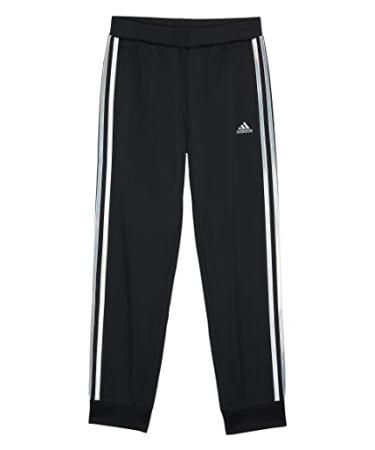 adidas Girl's 3-Stripes Tricot Joggers (Big Kids) Black/Silver MD (10-12 Big Kid)