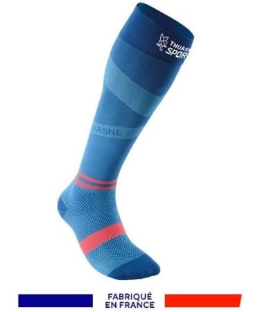 Thuasne Sport UP ACTIV Running Compression Socks - Degressive Ankle to Calf 39/42 L Blue/Coral - International Shipping Available - Buy Online on GoSupps.com