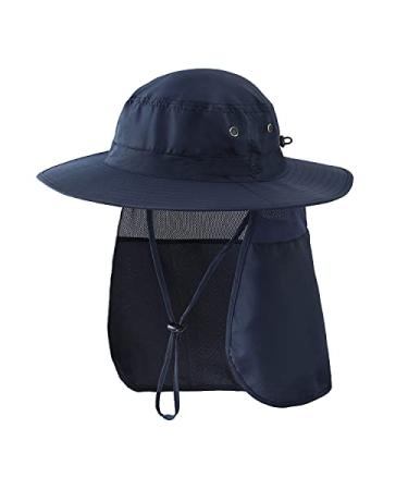 Home Prefer Mens Sun Hat with Neck Flap Quick Dry UV Protection Caps Fishing Hat Navy Blue