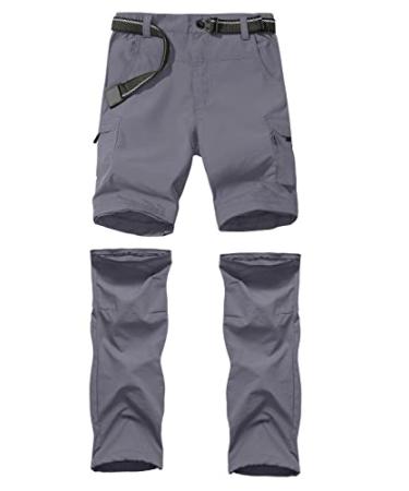 StunShow Boys Cargo Pants Waterproof Quick Dry Convertible Zipper Pants, Outdoor UPF 50+ Casual Hiking Pants for Kids 12 Grey