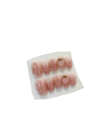Handmade peach pink jelly press on nails long full cover ballet fake nails with glue detachable stick on nails short tips (Color : 1 Size : M)