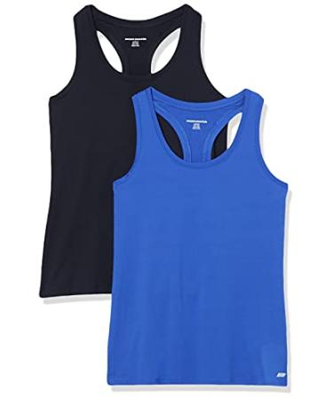 Amazon Essentials Women's Tech Stretch Racerback Tank Top (Available in Plus Size), Multipacks 2 Bright Blue/Black Large