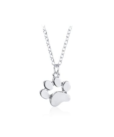 Paw Print Necklace for Women Girls Dog Cat Paw Necklaces for Women Silver Pet Print Necklace for Cat Dog Lover Gift for Daughter Pet Dog Cat Memorial Gifts Paw Necklaces