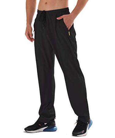 AIRIKE Men's Elastic Waist Hiking Pants Water Resistant Quick-Dry Lightweight Outdoor Sweatpants with Zipper Pockets Black Large