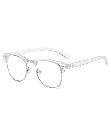 PARWANA Large Blue Light Blocking Clear Vision Computer Readers Retro Reading Glasses Round Flat Light Mirror Eyeglasses +200 C4