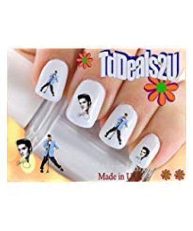 Nail Art Decals WaterSlide Nail Transfers Stickers 40pc Elvis 3 Blue Jacket Singer Character Nail Decals - Salon Quality! DIY Nail Accessories