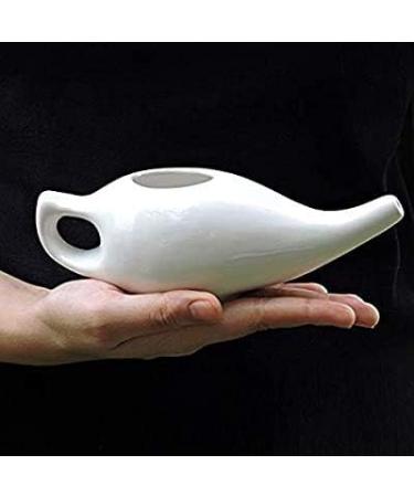 HEALTHANDWEALTH Durable Ceramic Neti Pot - Non-Metallic - Comfortable Grip - Microwave and Dishwasher Friendly + 10 Sachet Neti Salt 225 Ml. (7.6 FL Oz) Capacity (White) - Buy Online on GoSupps.com