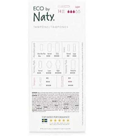 Eco by Naty Super Plus Tampons - 100% Organic Cotton Vegan & Plant-Based 15 Tampons (3x15) - Eco-Friendly Feminine Care - Buy Online on GoSupps.com