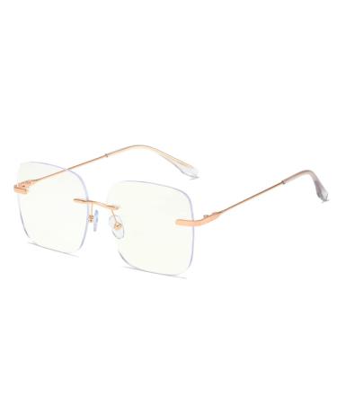 Rongchy Fashion Rimless Blue Light Blocking Glasses for Men Women TV Phone Computer Gaming Eyeglasses Gold
