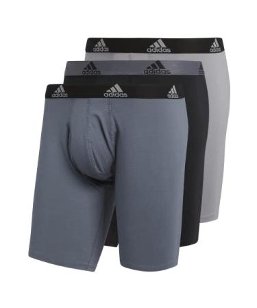 adidas Men's Stretch Cotton 3-Pack Long Boxer Brief Small Onix/Black Black/Onix Grey/Black