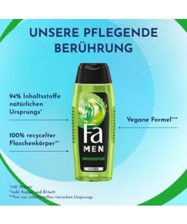 handle FA Shower Gel Men Speedster with taurine 3 x 250 ml 2in1 formula for body and hair activate your body mind & senses with the refreshing scent of citrus and lemongrass - Buy Online on GoSupps.com