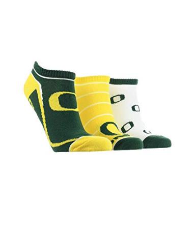TCK Oregon Ducks No Show Socks Full Field 3 Pack Green/Yellow/White Medium