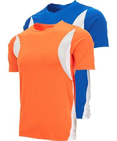 Athletic Shirts for Men Dry Fit T-Shirts-Men's Moisture Wicking Workout Shirts for Men Gym Performance Shirt 1&2 Pack Royal/Orange X-Large