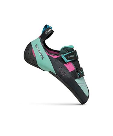 SCARPA Women's Vapor V Rock Climbing Shoes for Sport Climbing and Bouldering - Low-Volume, Women's Specific Fit Dahlia/Aqua 7-7.5 Women/6-6.5 Men