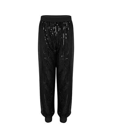 iiniim Womens Glitter Sequins Jogger Pants Hip Hop Dance Costume Casual Harem Pants Baggy Hippie Trousers Small Black