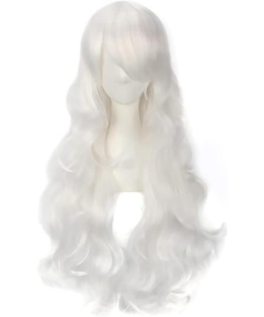 YEESHEDO 32 Long Wavy Curly Hair Cosplay Wig with Bangs - White | Heat Resistant Synthetic Wig for Women & Girls | Party Costume Anime Halloween - Buy Online on GoSupps.com