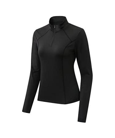 Tesuwel Women's 1/4 Zip Athletic Shirts Thumbholes UPF 50+ Quick Dry Long Sleeve Running Base Layer Tops for Gym Yoga Hiking 521-black XX-Large