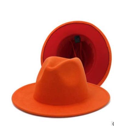 REVKI Wide Brim Fedora Hats for Women Dress Hats for Men Two Tone Panama Hat with Belt Buckle Light Orange