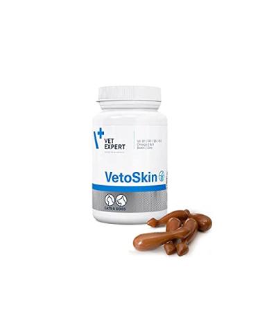 VetExpert VetoSkin 90 capsules for dogs and cats contains Omega-3 and Omega-6 fatty acids to support coat and skin - Buy Online on GoSupps.com