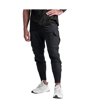 ZACAGO Men's Lightweight Cargo High Rib Jogger Slim Fit Workout Pants with Zip Pockets Large Black