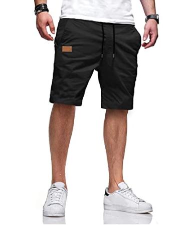 JMIERR Mens Casual Shorts - Cotton Drawstring Summer Beach Stretch Twill Chino Golf Shorts Small S Black
