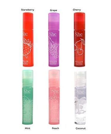 S.he Makeup Fruity-Pop Roller Gloss Set - 6 Flavors, Glass-Like Shine Lip Gloss 0.22oz - Clear - Buy Online on GoSupps.com