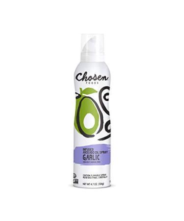 Chosen Foods Garlic Infused Avocado Oil Spray, Kosher Cooking Spray for Baking, High-Heat Cooking, Frying (4.7 oz)