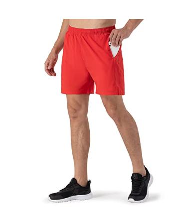 NAVISKIN Men's 5 inch Running Shorts Lightweight Quick Dry Workout Shorts Zipper Pocket Red Large