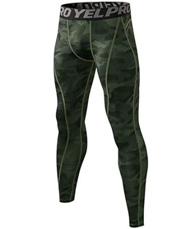 Yuerlian Men's Compression Pants Cool Dry Baselayer Tights Leggings Large 1-camouflage Green