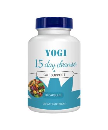 15 Day Cleanse - Gut and Colon Support Advanced Gut Cleanse Detox with Senna Cascara Sagrada & Psyllium Husk 30 Capsules Yogi Cleanse capsules cleanse support White/Blue