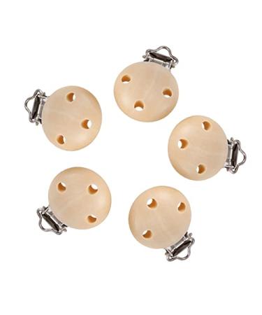 5 Pieces Natural Beech Wood Pacifier Clips Teething Grasping Toy Suspender Clips Charm DIY Pacifier Clips Holder Accessories