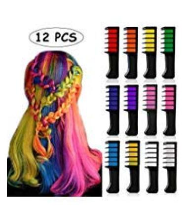 Kalolary 12 Colors Temporary Hair Color Chalk Comb for Kids Girls, Washable Rainbow Hair Chalk Comb Birthday Party Cosplay DIY Gift for Teen Adult