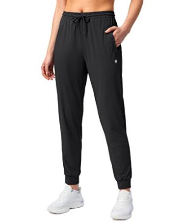 G Gradual Women's Joggers Pants with Zipper Pockets Tapered Running Sweatpants for Women Lounge, Jogging Black Medium