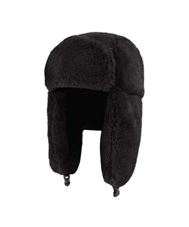 Adults Winter Cozy Plush Ushanka Russian Hat Windproof Full Hood Earflap Hat Warm Cold Proof Ski Hunting Cycling Trapper Hats Black
