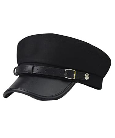 Brcus Mens Womens Newsboy Cap Yacht Captain Sailor Hat Cabbie Baker Boy  Peaked Beret Black#2