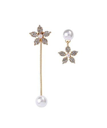 Earrings for Women Ladies Earrings Asymmetric Rhinestone Flower Drop Earrings Women Fashion Gold Color Long Pendant Earrings Wedding Jewelry Fashion Earrings Earrings for Women