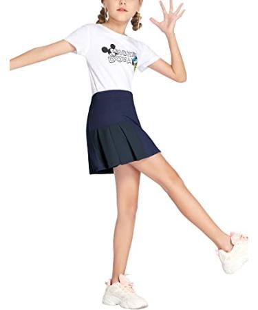 Flypigs Tennis Skirts for Girls High Waisted Active Golf Skort with Shorts Elastic Performance Skorts Kids Athletic Wear Navy Blue 4-5T