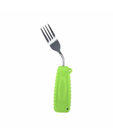 EZ Assistive Adaptive Spoon and Fork Easy to Hold for Independent Eating, Weighted Utensils for Hand Tremors (Green Fork Right Hand)
