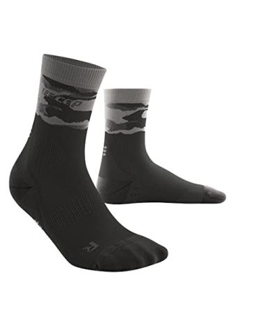 CEP Womens Crew Cut Athletic Performance Running Sock - Mid Cut Socks 3 Black/Grey - Camocloud