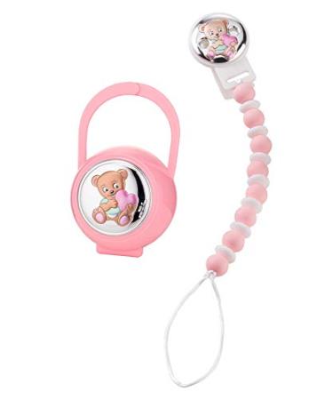 Valenti set with chain and pacifier holder for bear pink