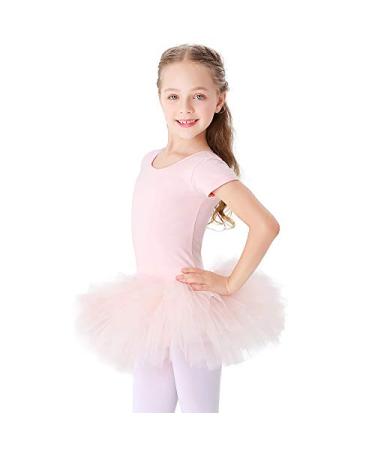 Bezioner Girls Cotton Ballet Dance Dress Cute Tutu Skirted Leotard Short Sleeve Pink 6-7 Years