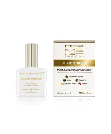 Dermelect Phyto Strong Solar Active Manicure Extender Top Coat with Protein Peptides, Strengthening Plant-Based Non-Toxic, Bio-Sourced, Chip-Free, Vegan, Natural, Long-Lasting Treatment Lacquer 0.4 oz