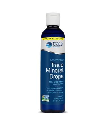 Trace Minerals ConcenTrace Drops | 72+ Minerals, Ionic Liquid Magnesium, Chloride, Potassium | Low Sodium | Energy, Electrolytes, Hydration | 96 Day Supply, 8 fl oz (Pack of 1)