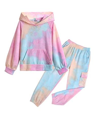 Hopeac Girls Sweatsuits Tie Dye 2 Piece Hoodies Outfits Long Sleeve Athletic Pant Sweatshirt Set Pullover Tops Clothing A-tie Dye 6-7 Years
